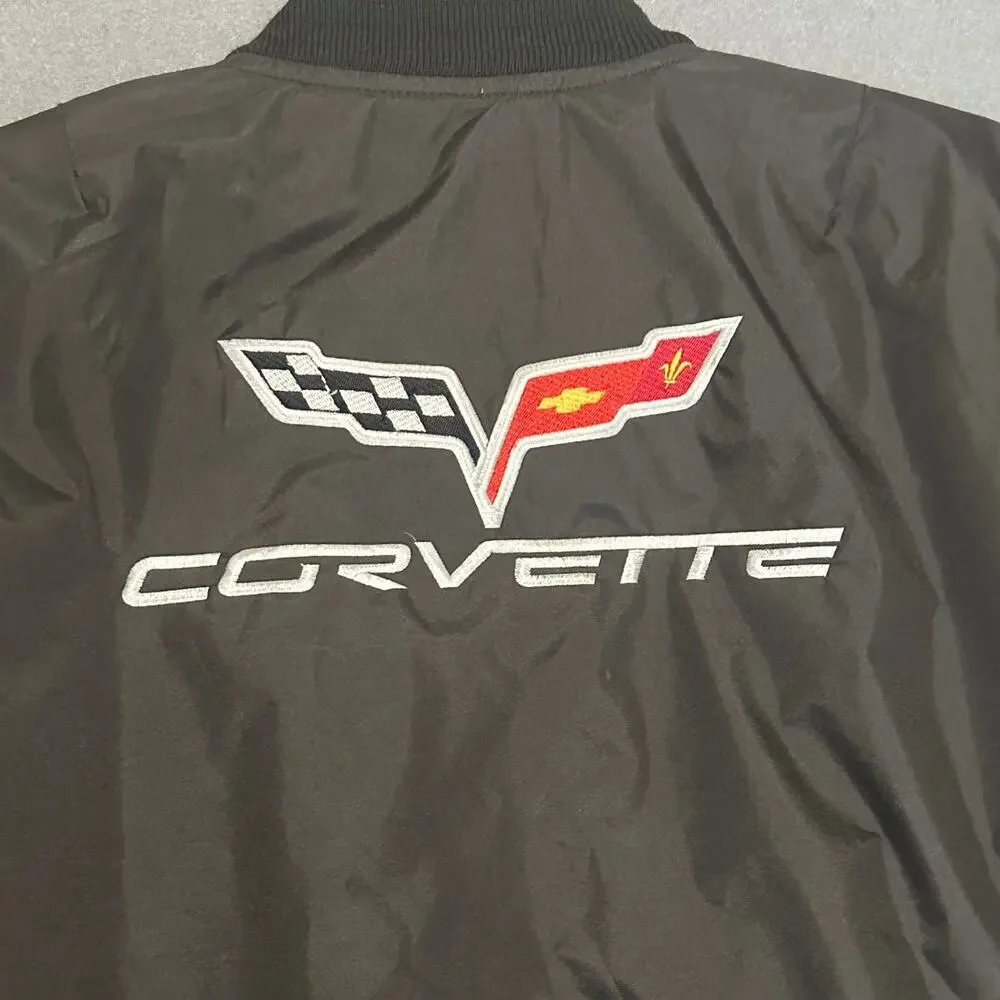 Corvette C6 Aviator Bomber Jacket Black Embroidered Logo Zip Sleeve Mens L